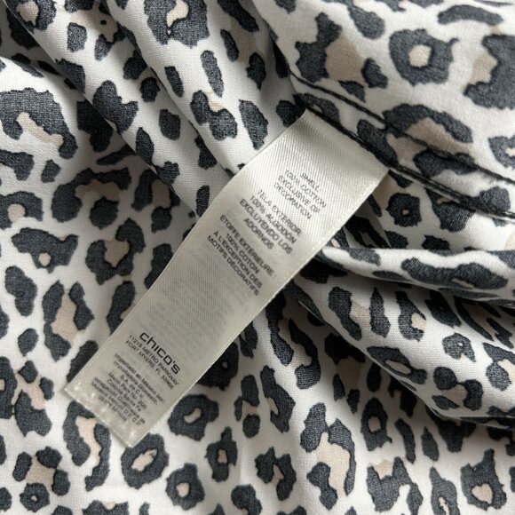 Chico's Womens Leopard Tiger Print 3/4 Flip Cuff Button Up No Iron Shirt Size 1 - Picture 4 of 7